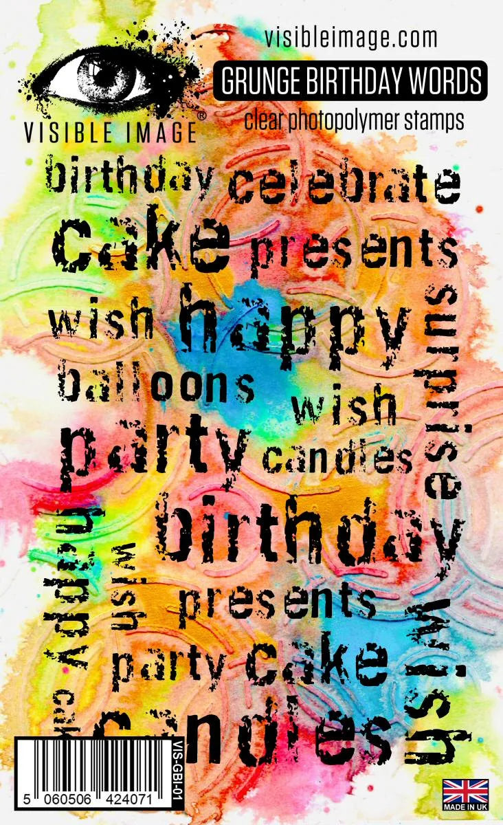 Visible Image Grunge Birthday Words - Ensemble de tampons A6