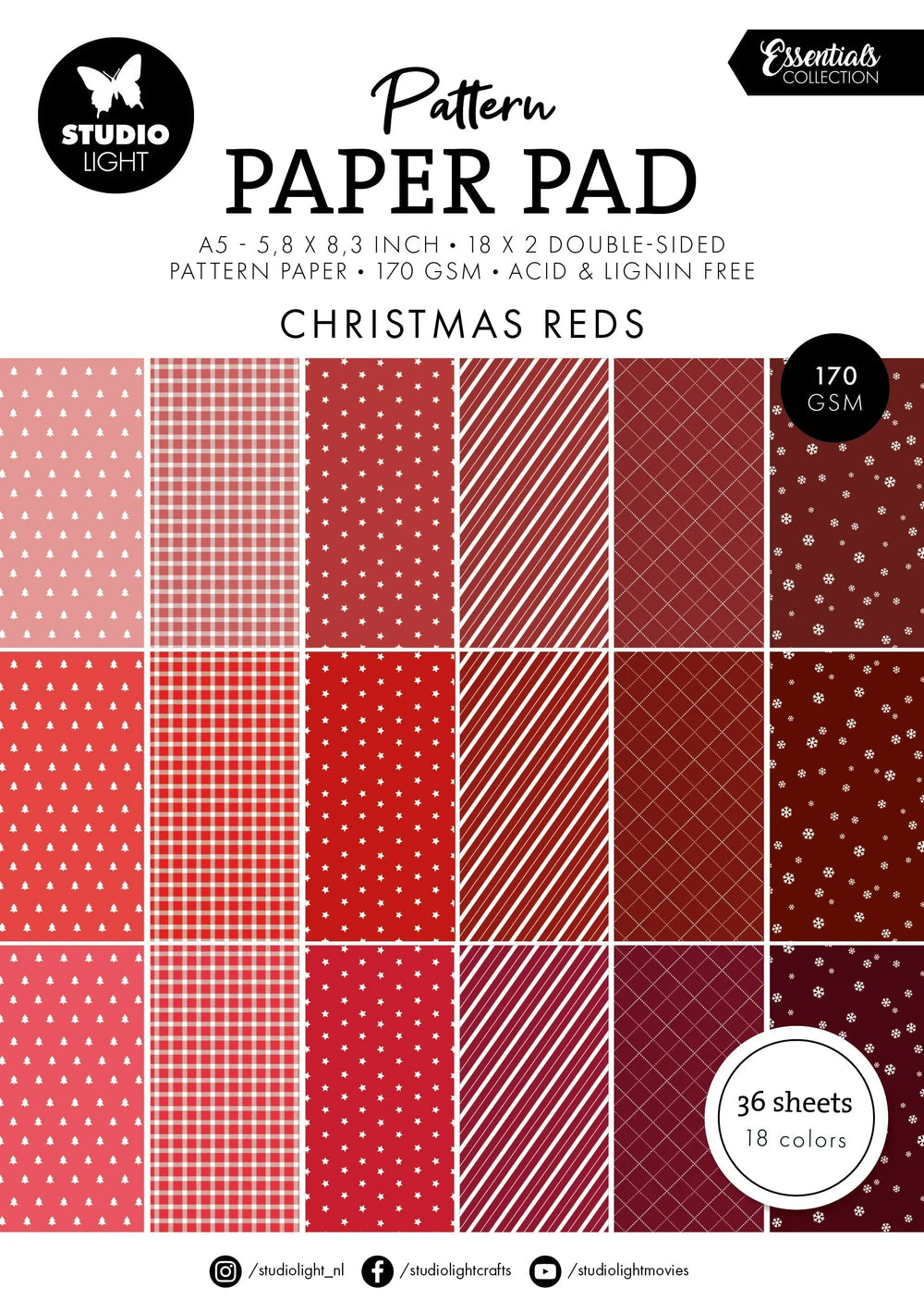 Bloc de papier à motifs SL Christmas Reds Essentials 36 feuilles