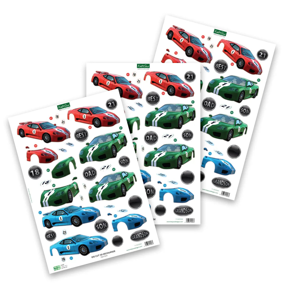 Die Cut Decoupage – Fast Cars (Pack Of 3)