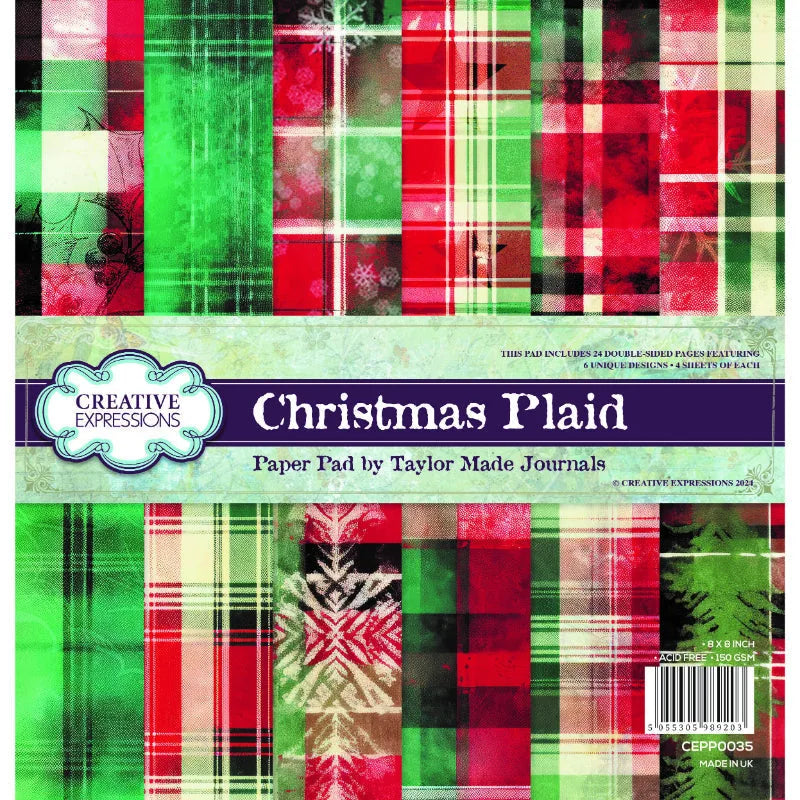 Creative Expressions Taylor Made Journals Plaid Noël 8 po x 8 po Bloc de papier