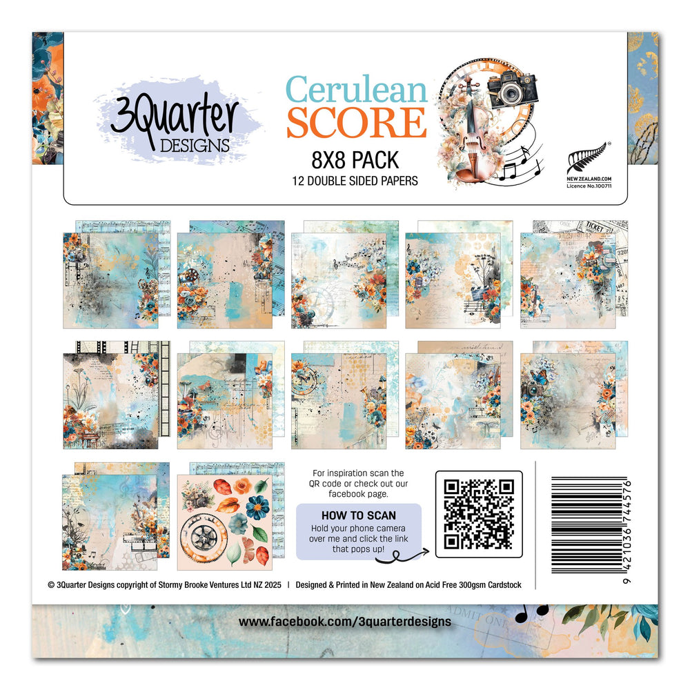 3Quarter Designs Cerulean Score 8x8 Paper Pack — Ecstasy Crafts