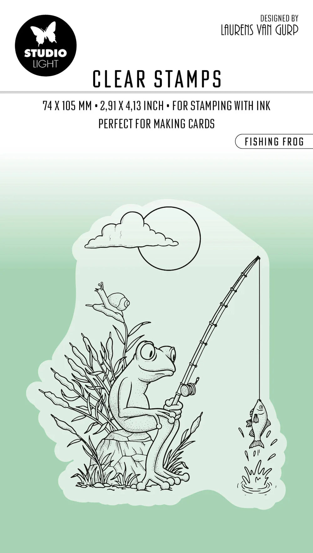 Tampon Clair Grenouille Pêcheuse Par Laurens 79x65x3mm 1 PIÈCE no.458