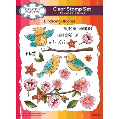 Creative Expressions Jane's Doodles Birdsong Blooms Ensemble de tampons transparents 6 po x 8 po