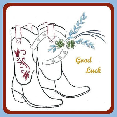 Motif de broderie KC - Bottes de cowgirl avec fer à cheval porte-bonheur