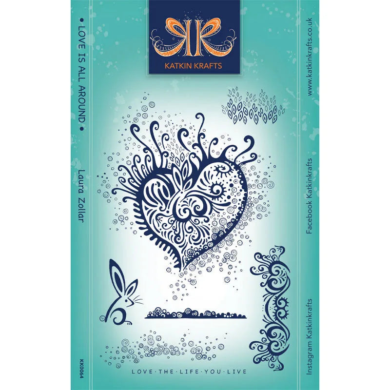 Katkin Kraft Love Is All Around Ensemble de tampons transparents de 6 po x 8 po