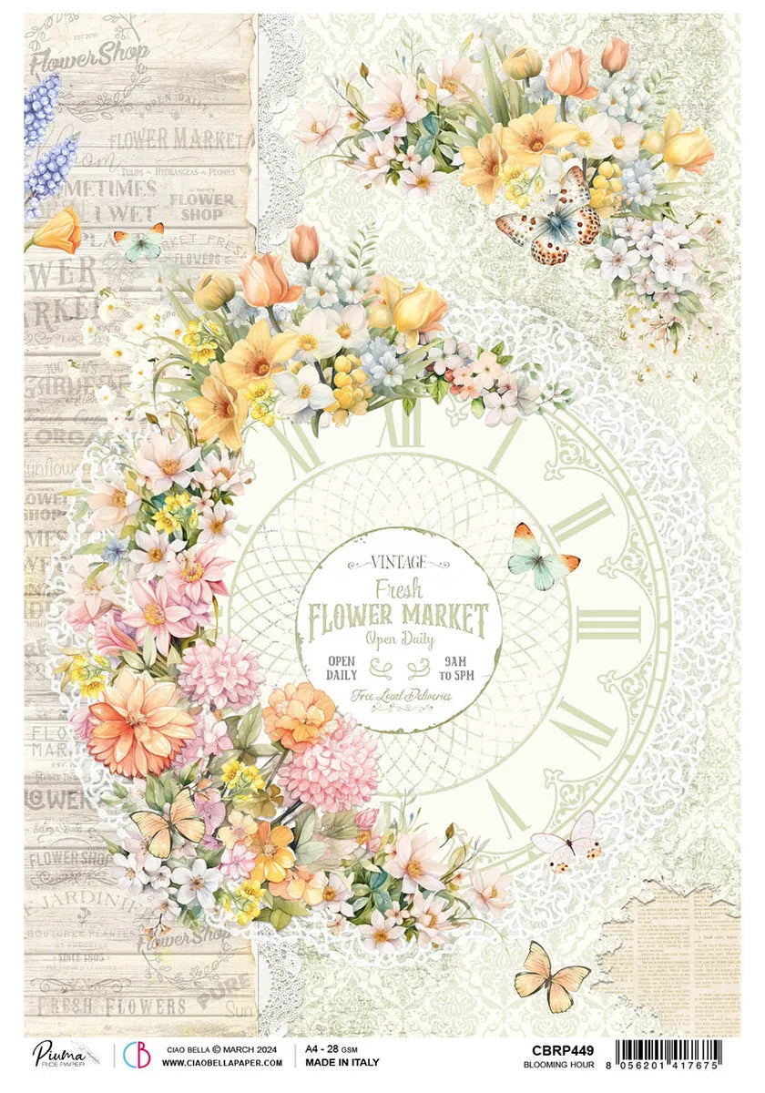 Papier de riz A4 Blooming Hour - 5 feuilles