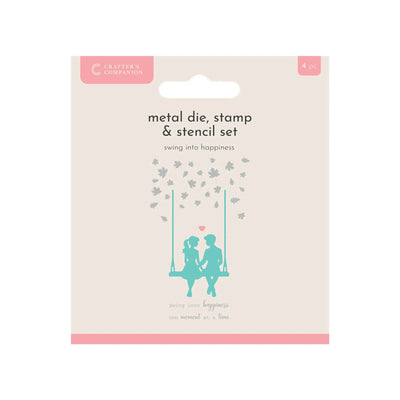Crafters Companion Metal Die, Stamp & Stencil Set - Swing into Happiness