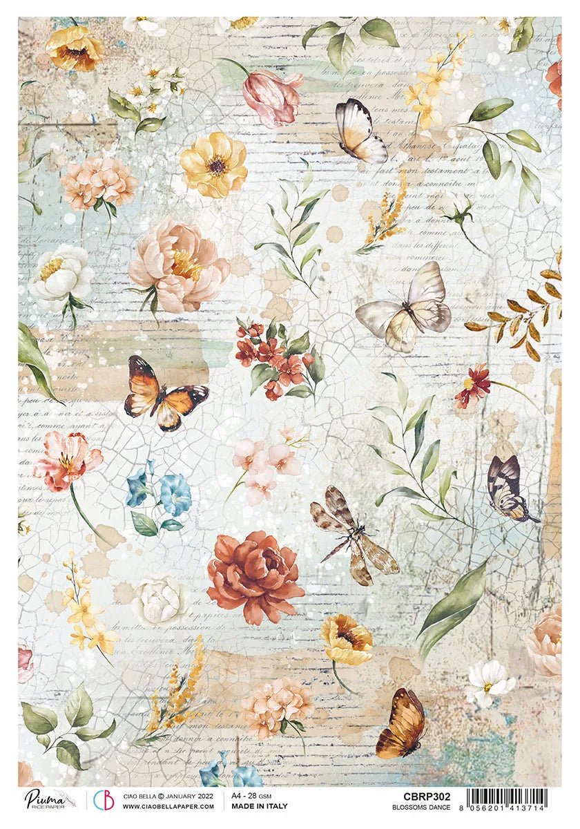 Papier de riz A4 Piuma Fleurs dansantes - 5 feuilles