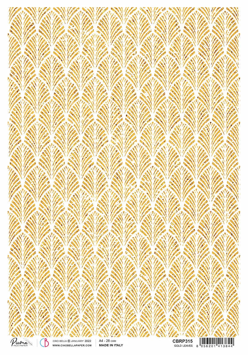 Rice Paper A4 Piuma Gold leaves - 5 Sheets