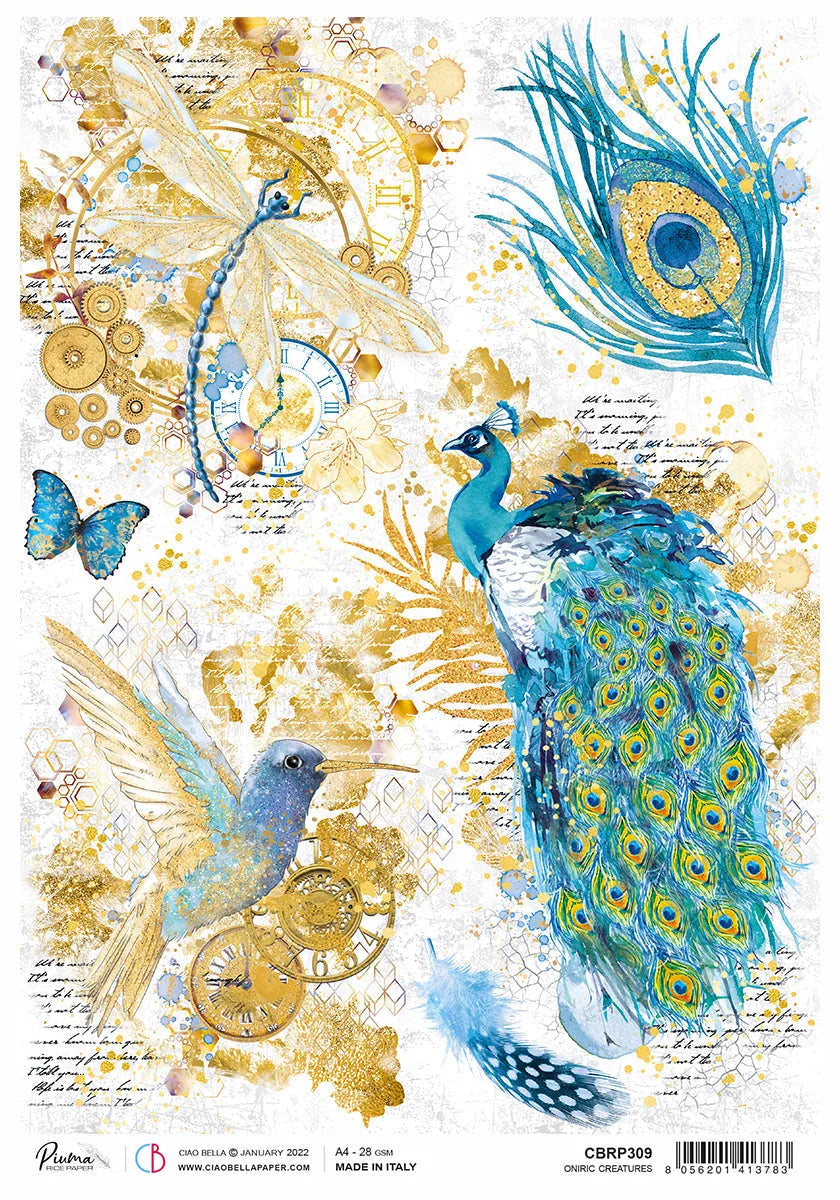 Papier de riz A4 Piuma Créatures oniriques - 5 feuilles