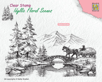 Scène florale idyllique : cheval et charrette