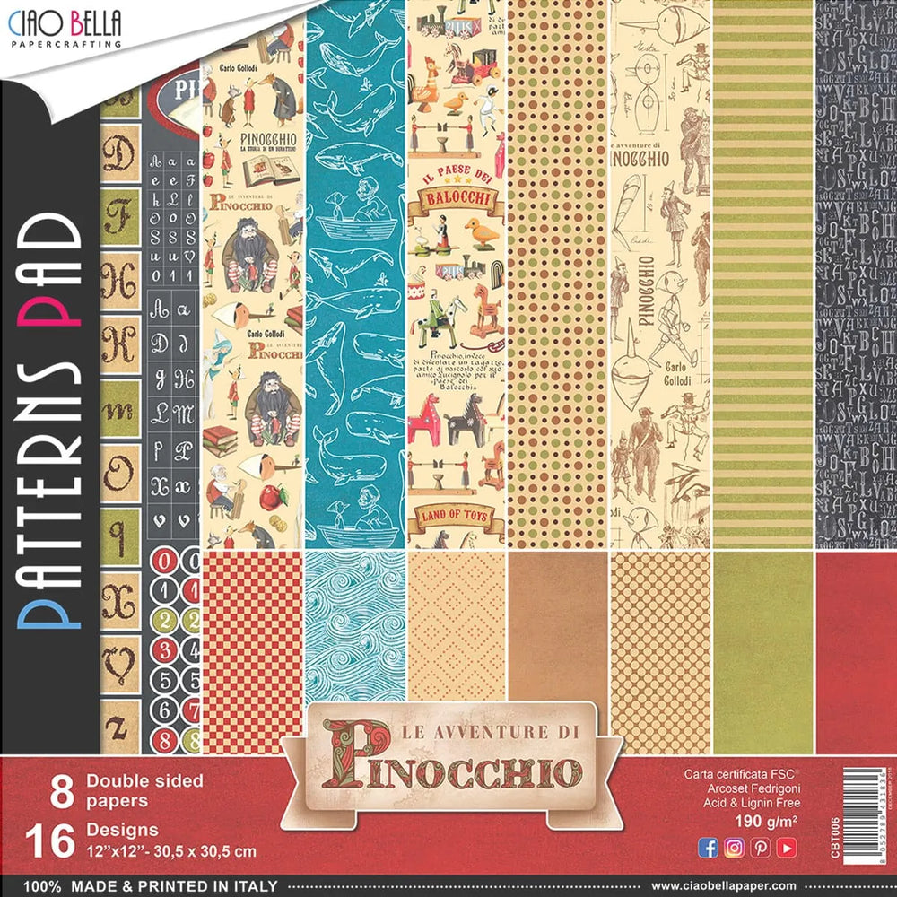 Ciao Bella Avventure Di Pinocchio Bloc-notes à motifs 12"x12" 8/paq