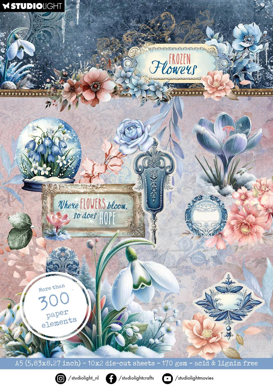 SL Die-Cut Paper Pad Éléments Papier Fleurs Gelées 20 FEUILLES