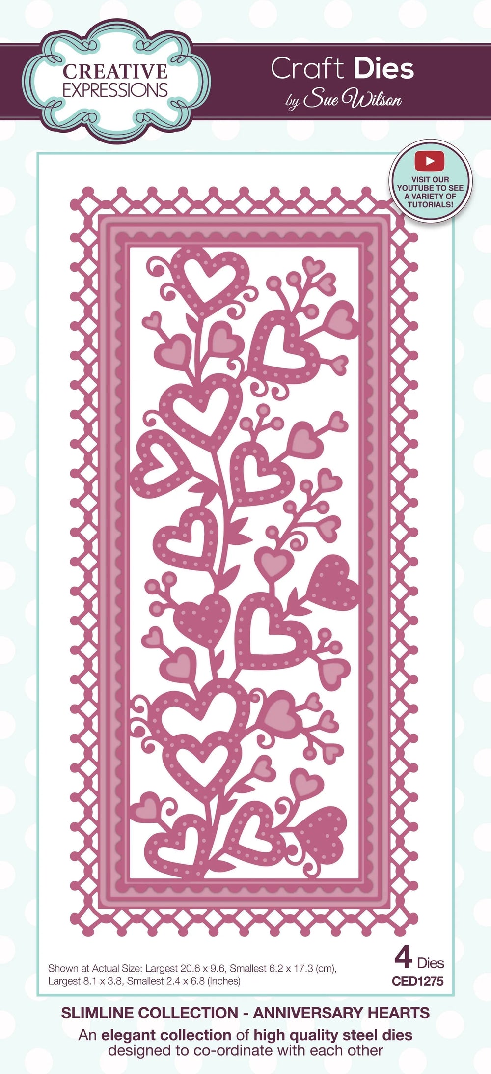 Creative Expressions Sue Wilson Pochoir Découpe Slimline Cœurs Anniversaire