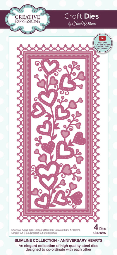 Creative Expressions Sue Wilson Pochoir Découpe Slimline Cœurs Anniversaire