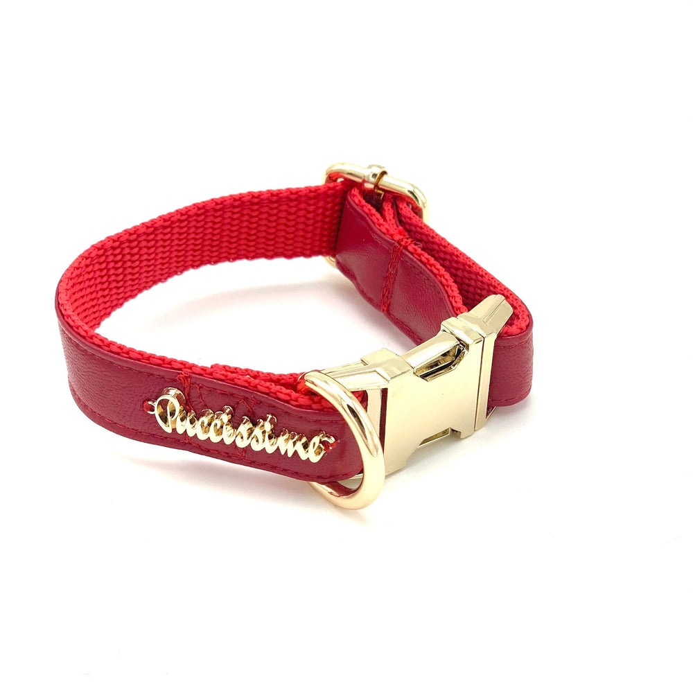 Cherry Red Leather Collar — Puccissimé Pet Couture