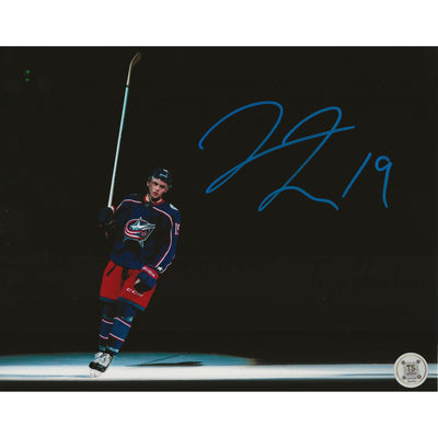 Photo 8x10 de Liam Foudy, autographe des Blue Jackets de Columbus - Salutations à la foule