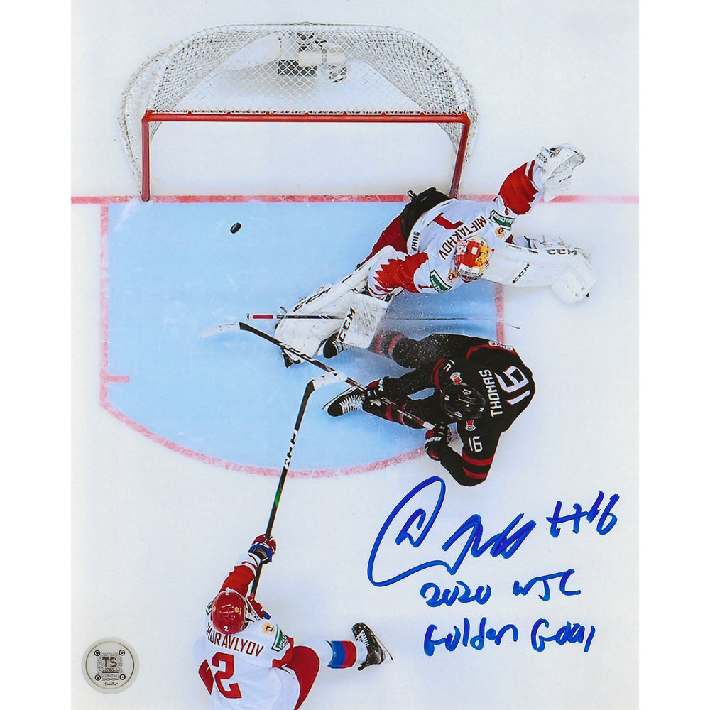 Akil Thomas Autographed Team Canada 2020 World Juniors Golden Goal Aerial View 8x10 Photo Inscribed "2020 WJC Golden Goal" — TS Sports Memorabilia