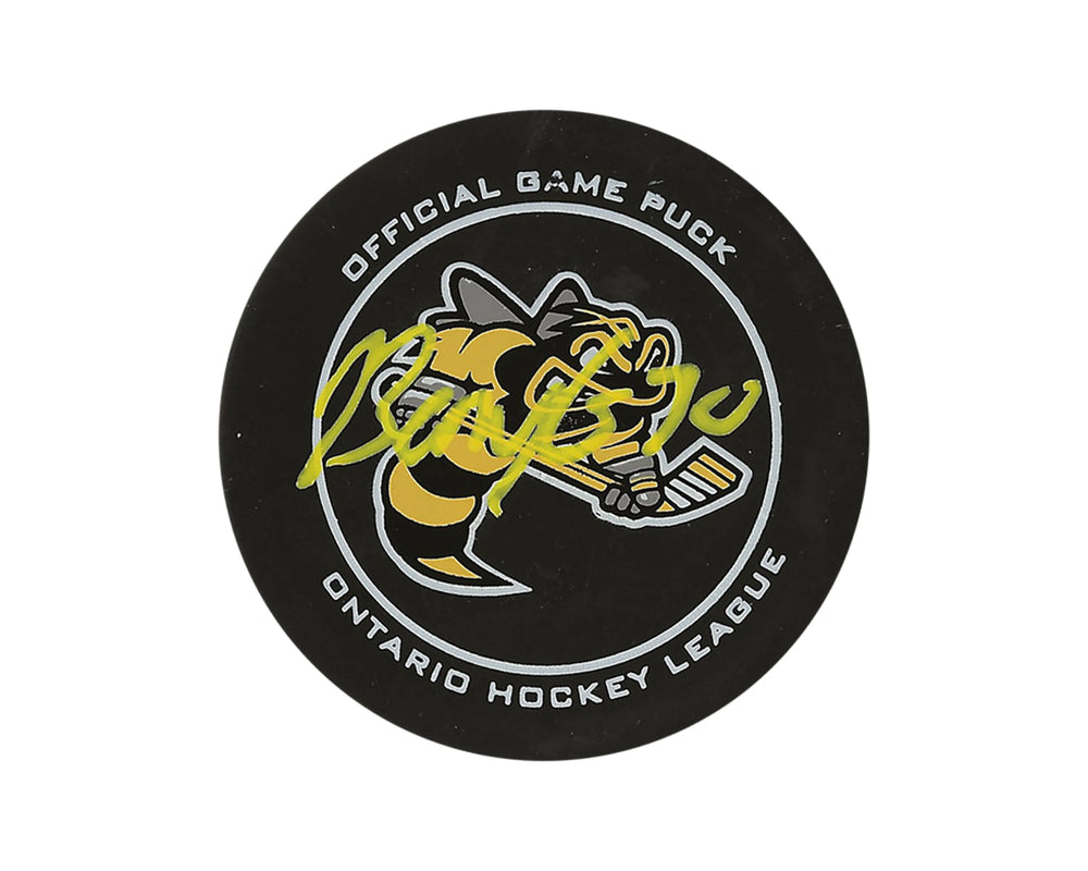 Rondelle de jeu officielle des Sarnia Sting autographiée par Ben Gaudreau