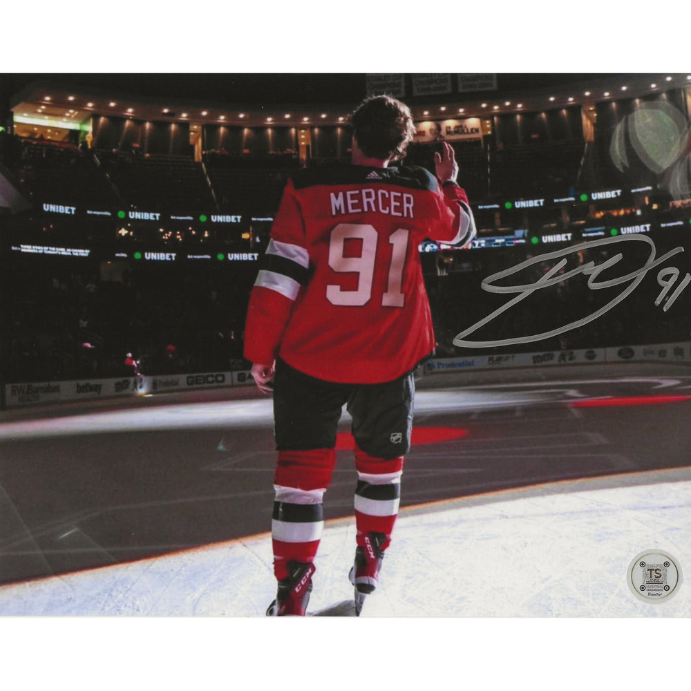 Dawson Mercer Autographed New Jersey Devils Salute to Crowd 8x10 Photo — TS Sports Memorabilia