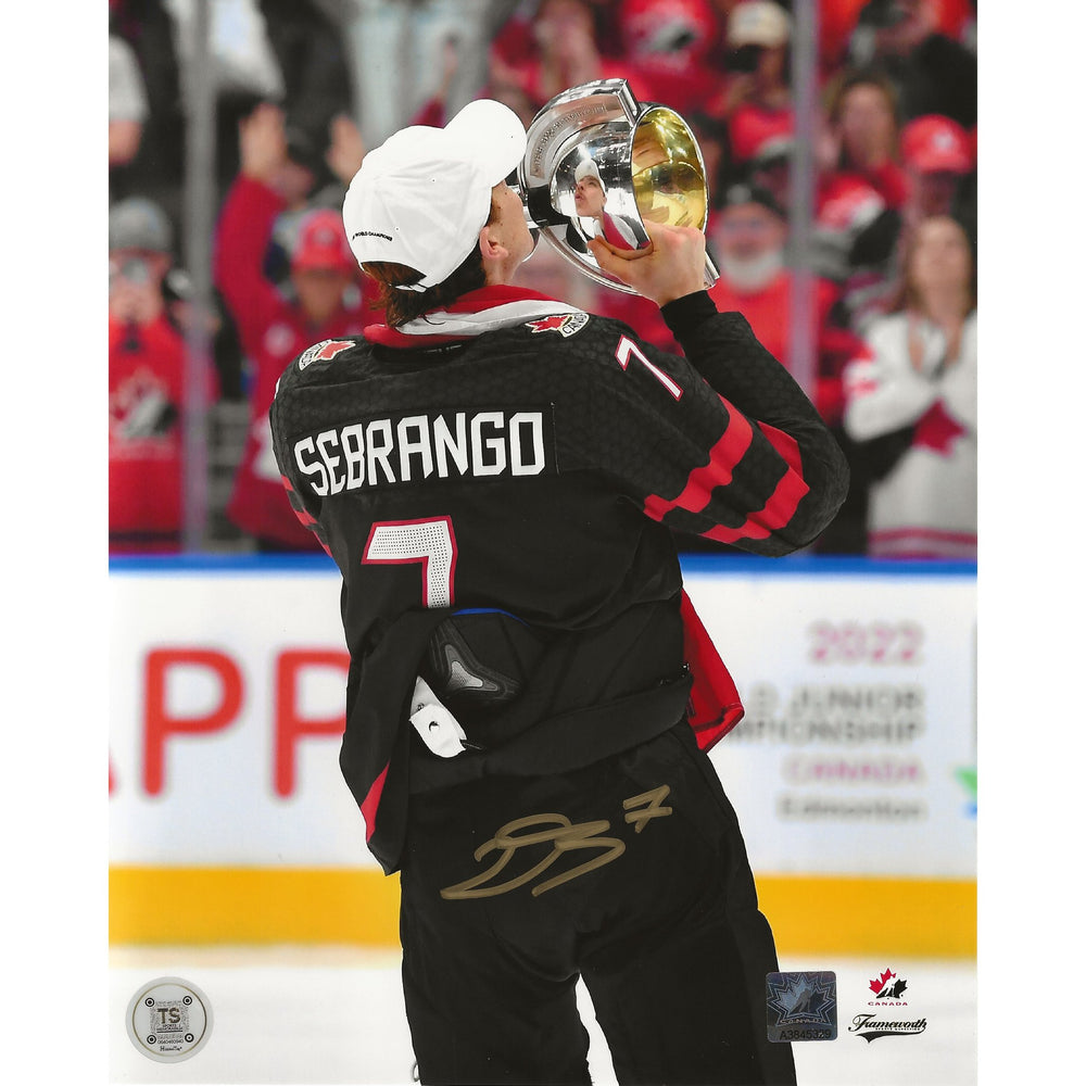 Donovan Sebrango Autographed Team Canada Celebrating w/ Trophy 8x10 Photo — TS Sports Memorabilia
