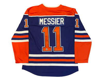 Maillot domicile des Oilers d'Edmonton autographié par Mark Messier