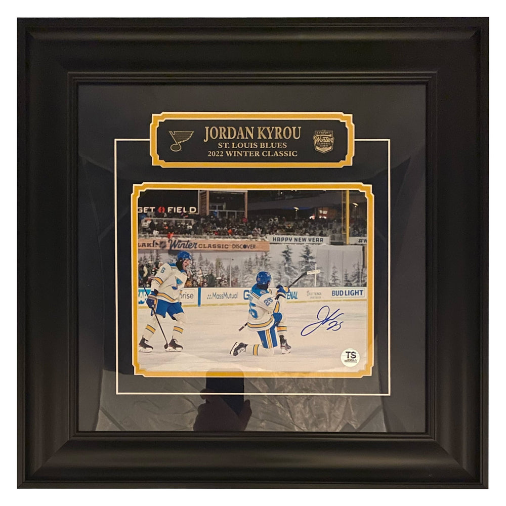 Jordan Kyrou Autographed St. Louis Blues 2022 Winter Classic 8x10 Framed — TS Sports Memorabilia