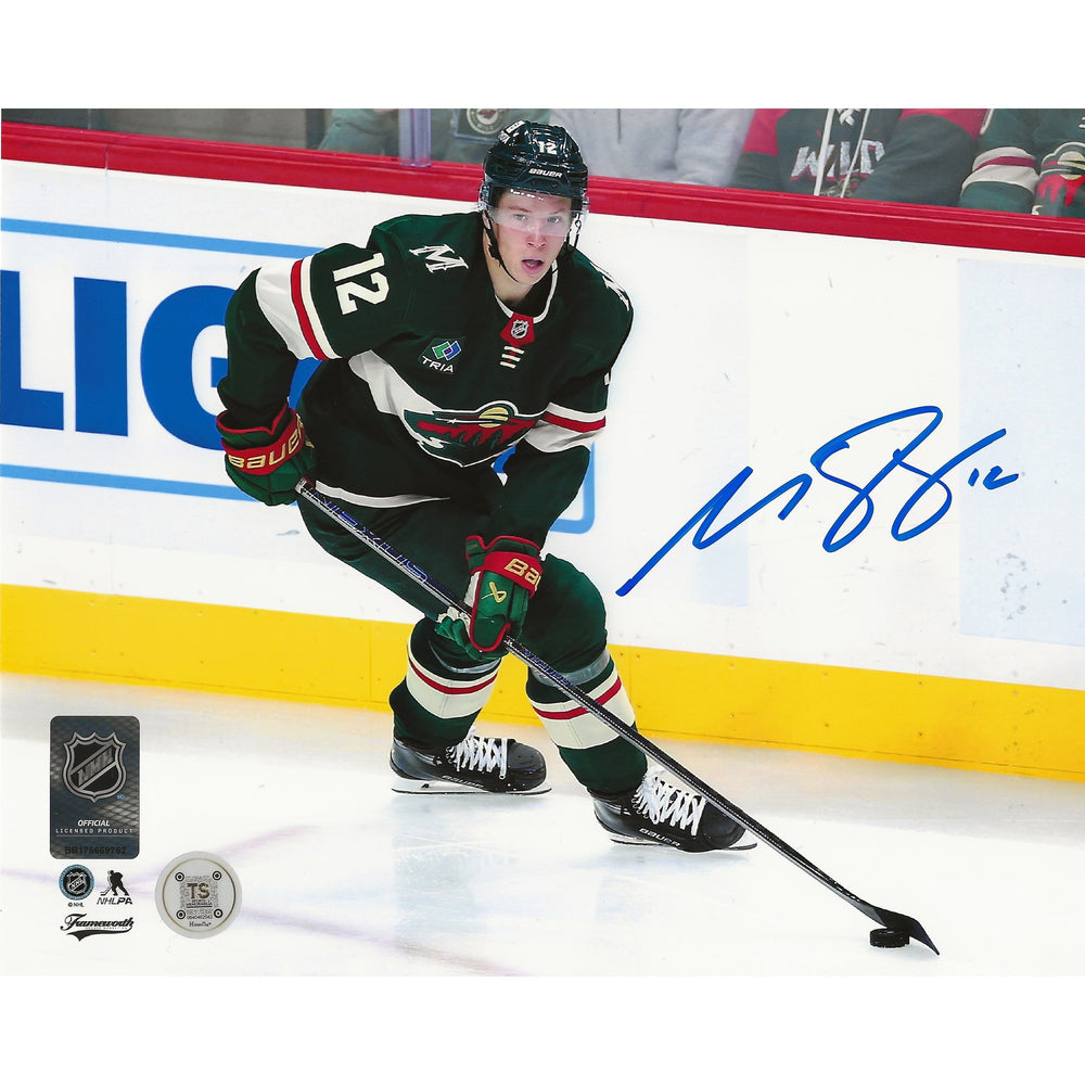 Matthew Boldy Autographed Minnesota Wild Skating w/ Puck 8x10 Photo — TS Sports Memorabilia