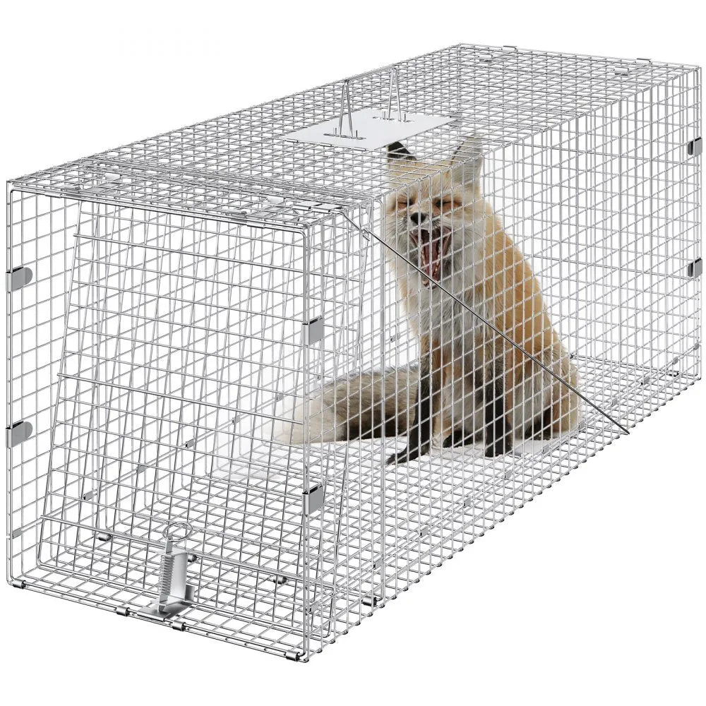 Cage à animaux VEVOR, 42" x 16" x 18", en fer galvanisé, piège humain pour chats, pliable avec poignée pour chiens errants, tatous, ratons laveurs, marmottes, renards