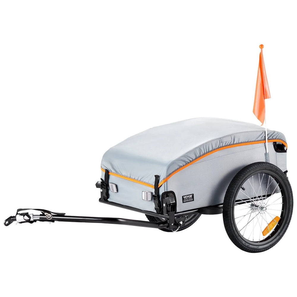 Remorque de vélo cargo VEVOR, capacité de charge de 100 lbs, chariot de vélo robuste, rangement compact pliable avec attelage universel, housse imperméable, roues de 16", réflecteurs de sécurité, compatible avec les roues de vélo de 22"-28"