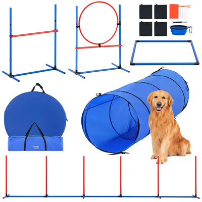 VEVOR Équipement d'Agilité pour Chiens, Ensemble de 5 pièces avec Hurdles, Tunnel et Anneau de Saut