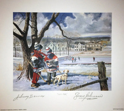 LITHOGRAPHIE « LET’S ASK » SIGNÉE PAR JOHNNY BOWER ET JEAN BÉLIVEAU – 9,5 PO X 8,5 PO, OBJETS DE COLLECTION DES LÉGENDES DE LA LNH AVEC C.A.