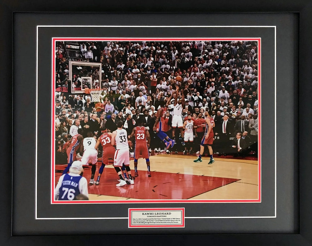 KAWHI LEONARD TORONTO RAPTORS GAME 7 WINNING SHOT 16" X 20" FRAMED PHOTO – ICONIC NBA BUZZER BEATER WALL ART DISPLAY (24" BY 20")