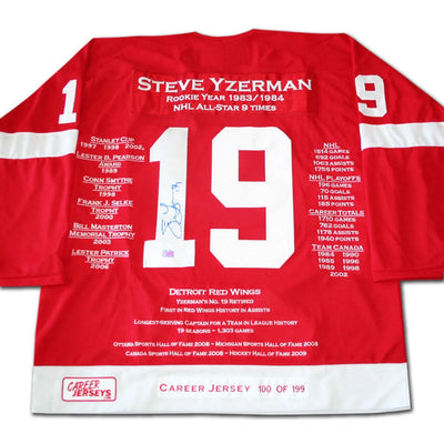 STEVE YZERMAN AUTOGRAPHED CAREER JERSEY – LTD ED 199 – DETROIT RED WINGS CAPTAIN – NHL COLLECTIBLE (SIZE L OR XL)