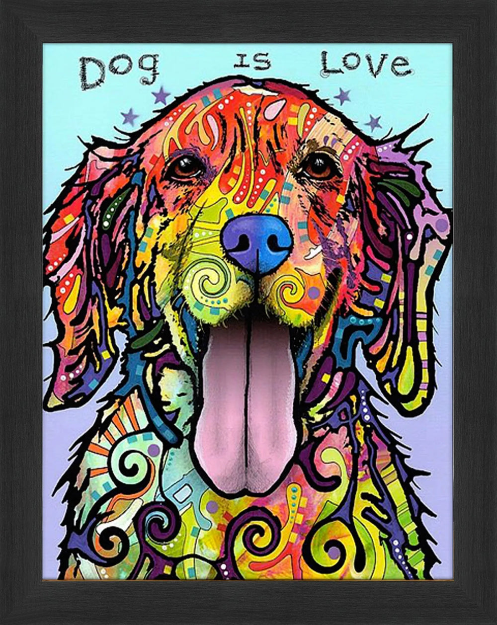 DOG IS LOVE COLORFUL  FRAMED CANVAS WALL ART (33.5" X 23.5") – VIBRANT DOG LOVER HOME DÉCOR