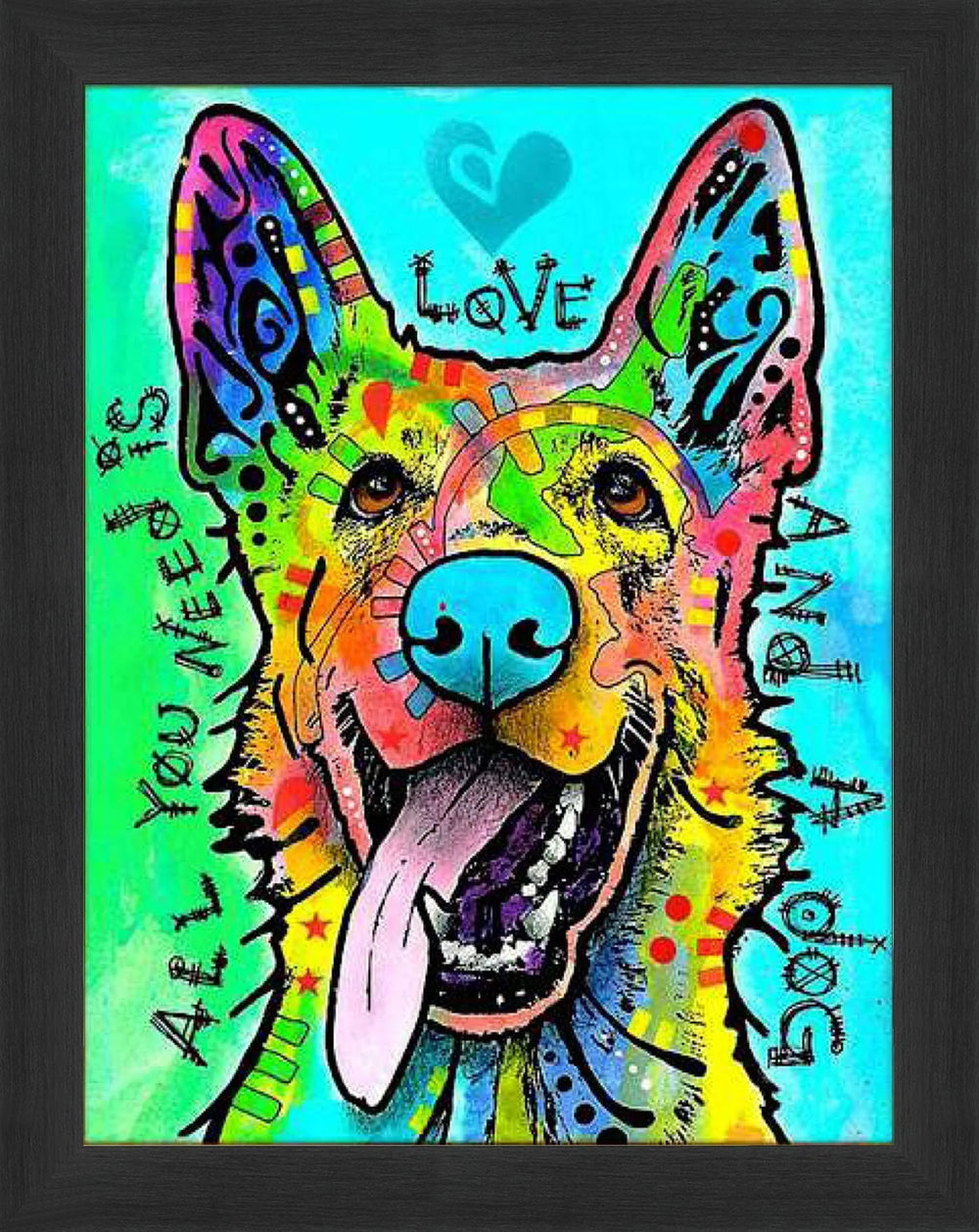 LOVE AND A DOG COLORFUL POP ART FRAMED WALL DECOR (33.5" X 23.5")
