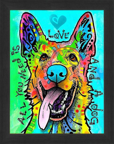 LOVE AND A DOG COLORFUL POP ART FRAMED WALL DECOR (33.5" X 23.5")
