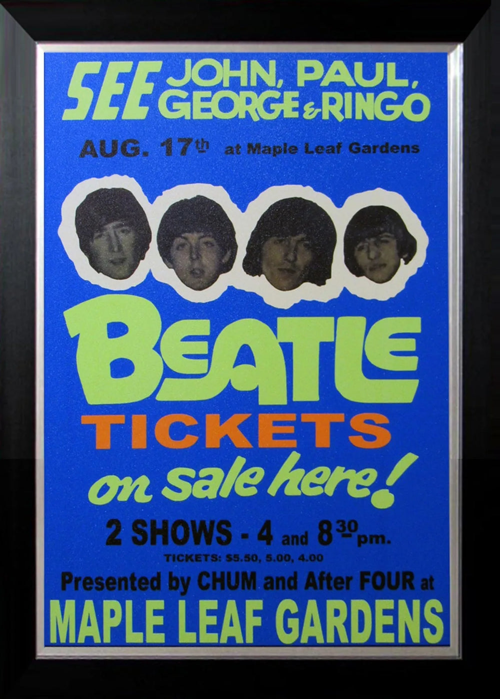 THE BEATLES LIVE AT TORONTO MAPLE LEAF GARDENS 1966 – HISTORIC CONCERT PHOTOGRAPHY – CUSTOM FRAMED WALL ART (33.5" X 23.5")