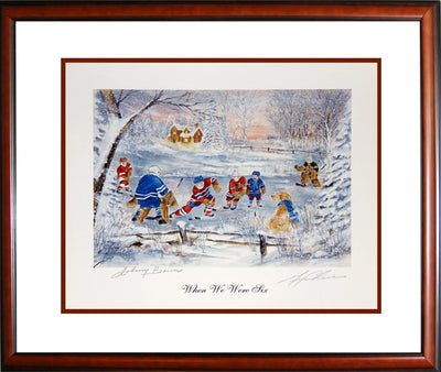 WHEN WE WERE SIX SIGNED LITHOGRAPH – FRAMED BOWER & CHEEVERS HOCKEY COLLECTIBLE (16" X 14")