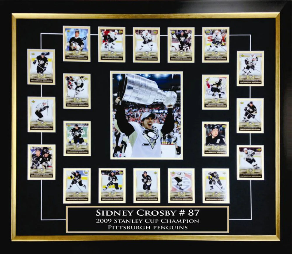 ENSEMBLE DE COLLECTION CARTE DE RECRUE SIDNEY CROSBY – AFFICHAGE NHL ENCADRÉ – HOMMAGE AUX PITTSBURGH PENGUINS (39 PO PAR 29 PO)