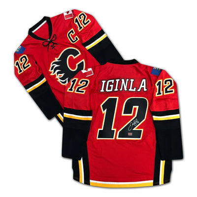 MAILLOT ROUGE DES FLAMES DE CALGARY AUTOGRAPHIÉ PAR JAROME IGINLA – TEMPLE DE LA RENOMMÉE DU HOCKEY 2020 – OBJET DE COLLECTION DE HOCKEY DE LA LNH SIGNÉ (GRANDEUR G OU TG)