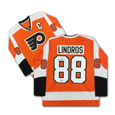 MAILLOT ORANGE ERIC LINDROS AUTOGRAPHIÉ DES FLYERS DE PHILADELPHIA – OBJET DE COLLECTION DE HOCKEY DE LA LNH SIGNÉ (TAILLE L OU XL)