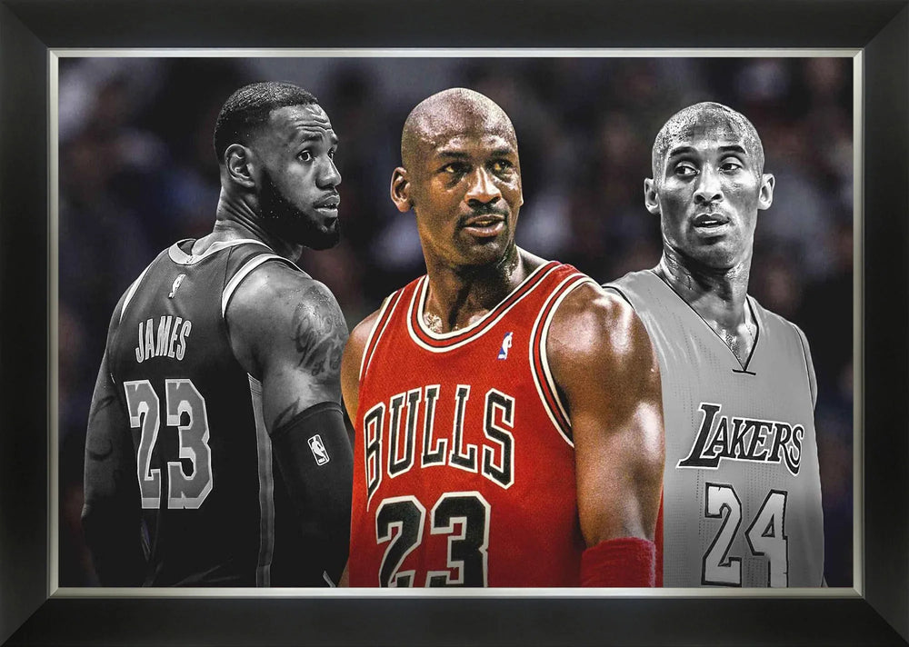 MICHAEL JORDAN, KOBE BRYANT ET LEBRON JAMES TOILE ENCADRÉE – ART MURAL 3 LÉGENDES DE LA NBA – ESPRIT DE COLLECTION DES GRANDS DU BASKETBALL (33,5 PO X 23,5 PO)