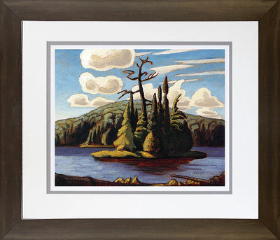IMPRESSION D'ART ENCADRÉE 'ÎLE DANS LE LAC' DE LAWREN HARRIS, GROUPE DES SEPT (26" X 24")