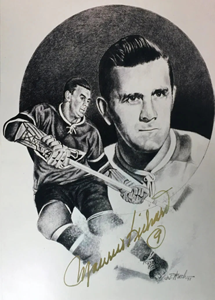 MAURICE RICHARD PHOTO LITHOGRAPH SIGNÉE 5" X 7" – ART DE HOCKEY DES CANADIENS DE MONTRÉAL OBJET DE COLLECTION