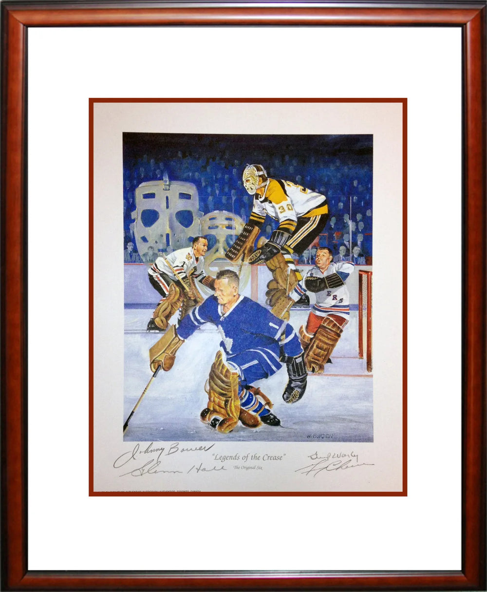 LITHOGRAPHIE SIGNÉE « LÉGENDES DE LA CRÉMAILLÈRE » – CADRE D'ART DE GARDIEN DE HOCKEY (16 PO X 14 PO)