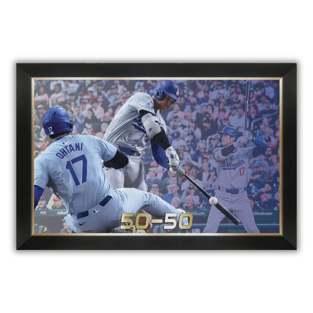 SHOHEI OHTANI FRAMED CANVAS - 50 HR / 50 SB RECORD SEASON - LEGENDARY MLB PERFORMANCE (33.5" BY 23.5")