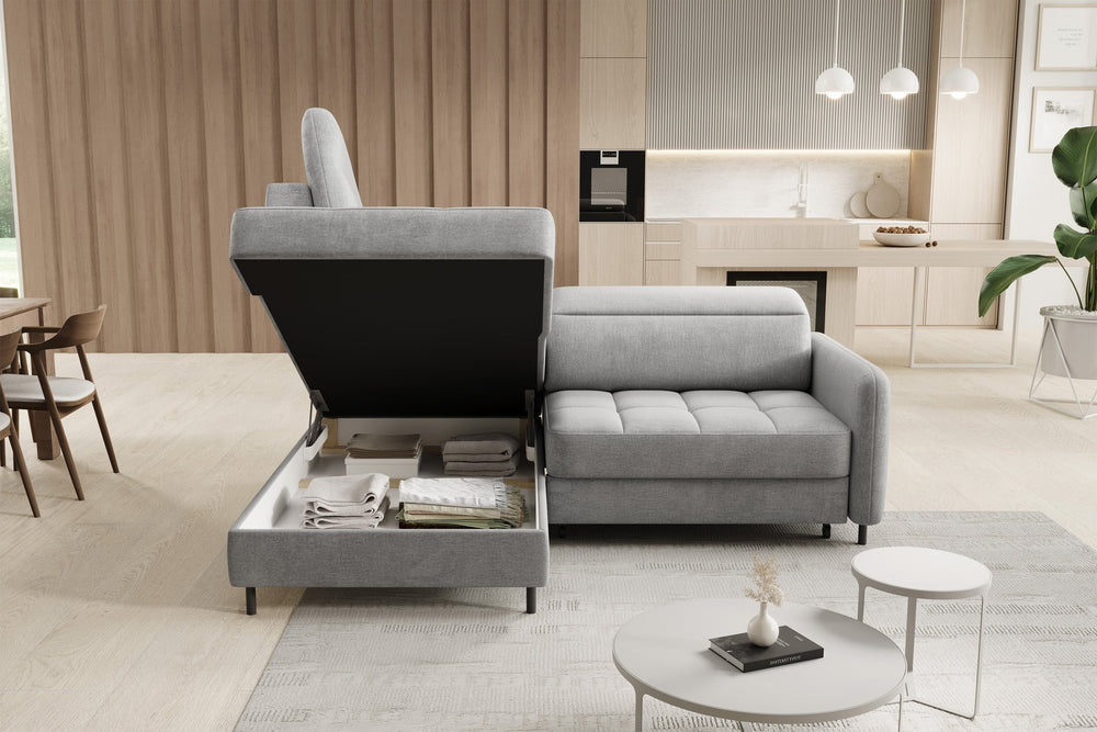Barea 3 Seater Storage Sleeper Chaise Sofa - Light Grey