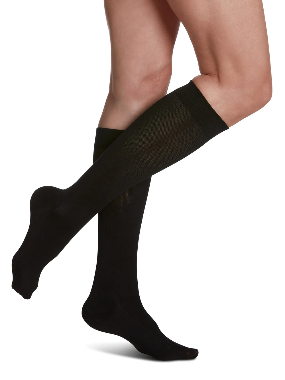 Bas de compression Sigvaris 220 en coton Sea Island 20-30 mmHg mi-mollet pour femmes, bout fermé
