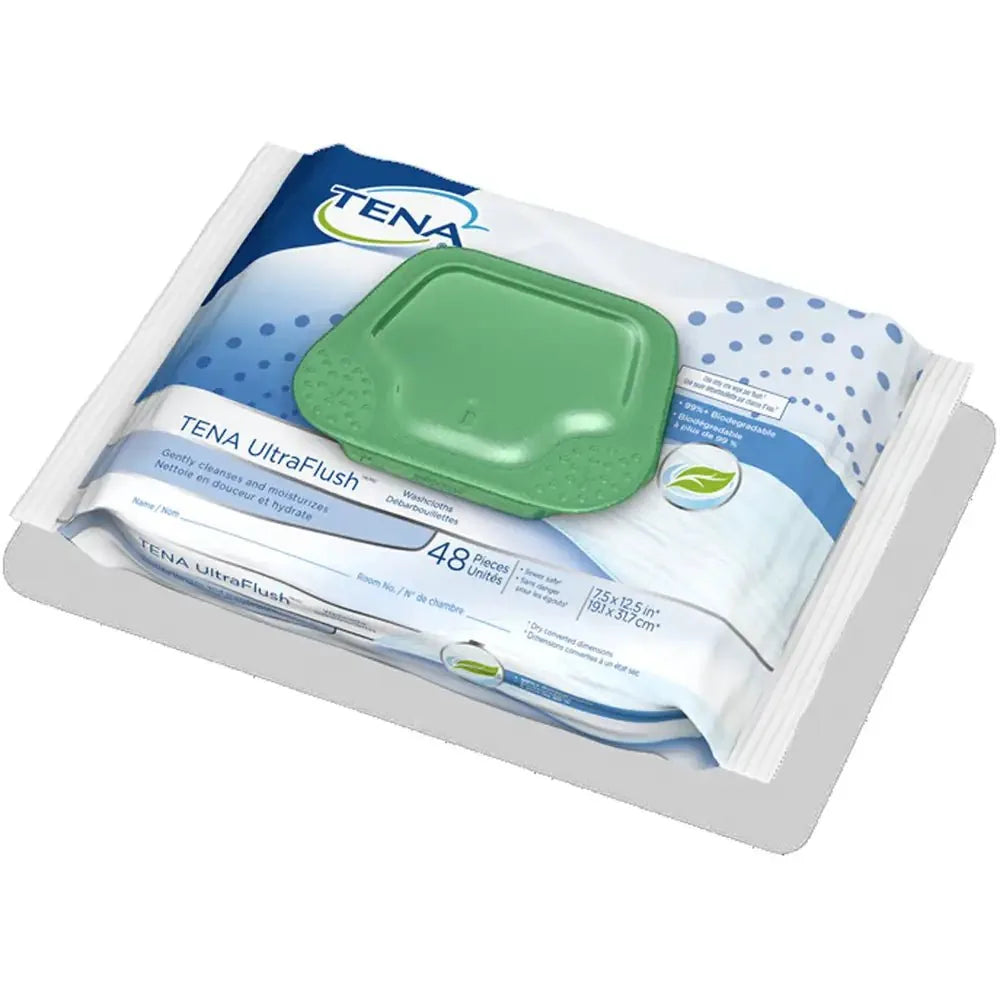 TENA UltraFlush Washcloth, Flushable Wipe, Scented